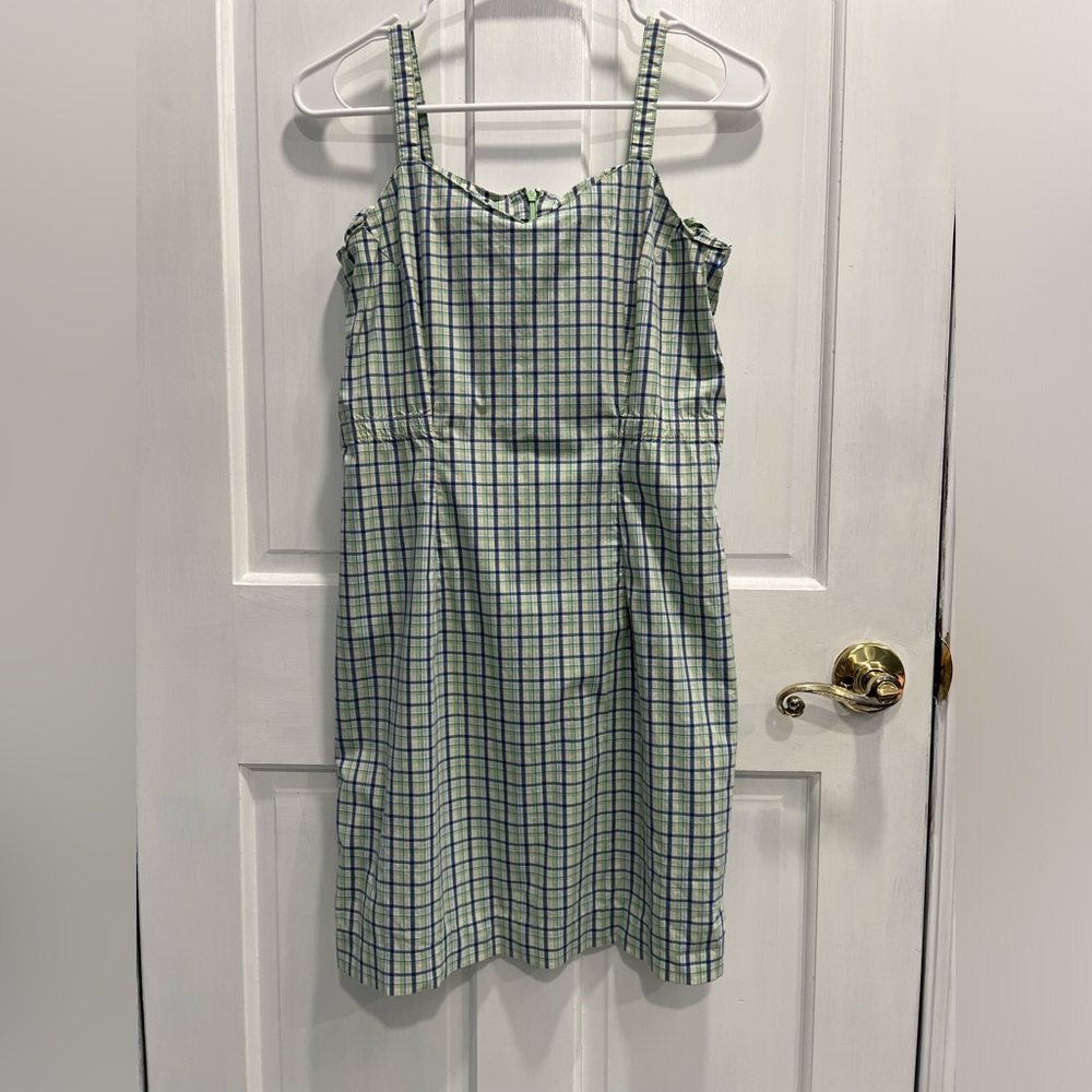 WOMENS Liz Claiborne Liz Sport 2 Petite Green Blue White Plaid Dress PreLoved